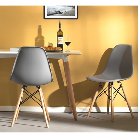 Fabulaxe Plastic DSW Shell Dining Chair with Solid Beech Wooden Dowel Eiffel Legs, Gray QI003746.GY